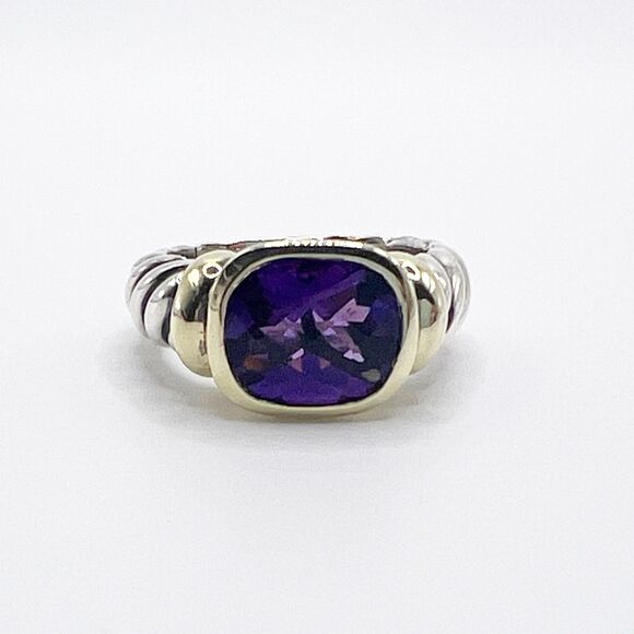 David Yurman Amethyst Noblesse Ring 14k Yellow Gold Sterling Silver Cable Size 5 - Picture 3 of 12